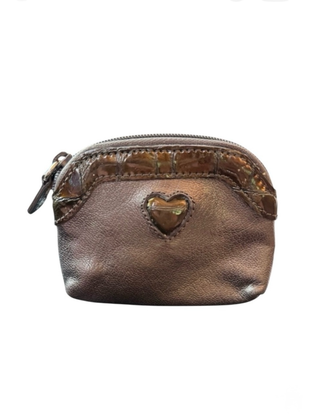 Brighton Metallic Grey Leather Cosmetic Bag with Heart Detail